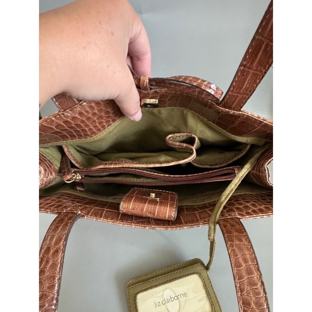 Vintage Liz Claiborne Floral Fabric Handbag Faux Leather Trim Botanical Print - Picture 8 of 15